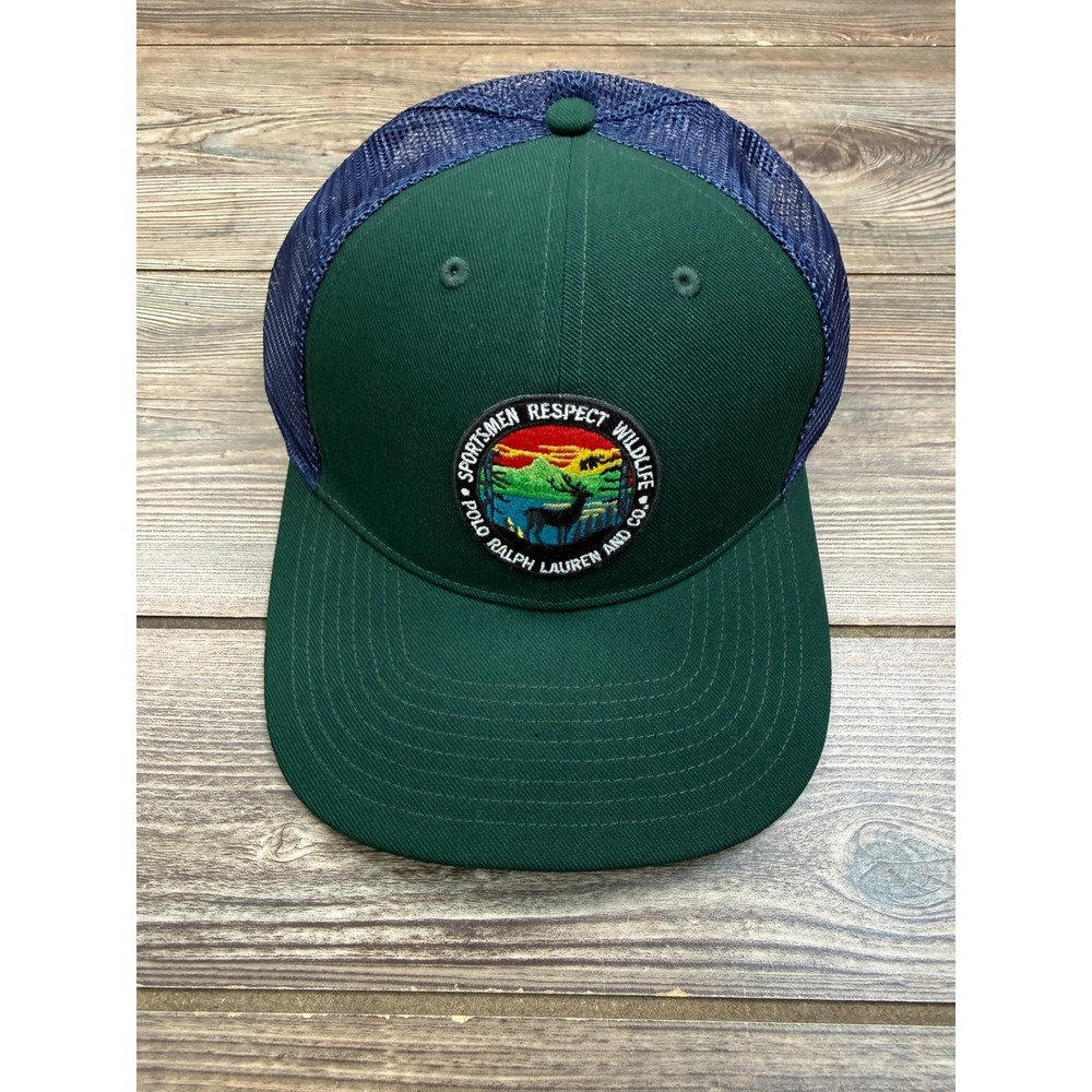 Polo Ralph Lauren Mens OS Logo Patch Twill Trucker Cap Green Navy Wildlife